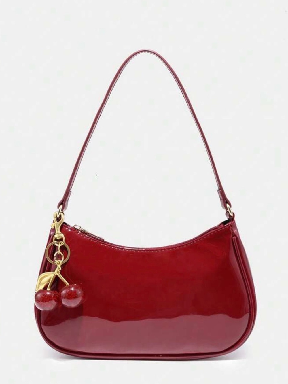 Patent Cherry-Accent Shoulder Bag in Deep Red